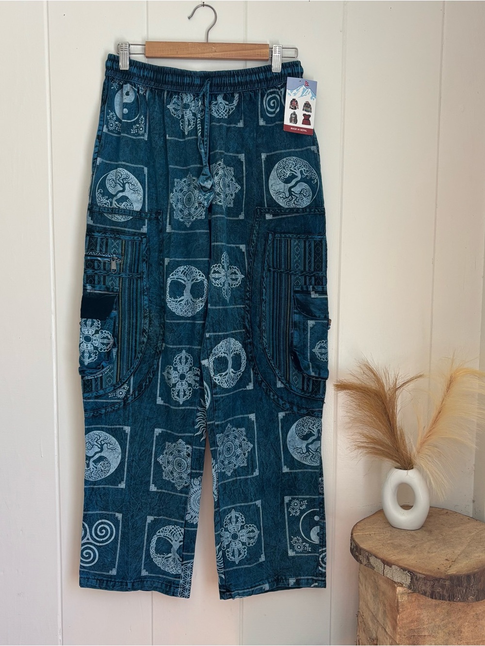 Boho Indigo Print Patchwork Pants - Blue